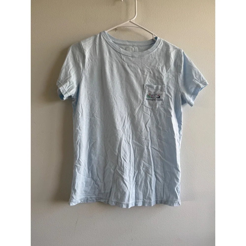 Vineyard Vines Kids Light‎ Blue Whale Lighthouse Sailboat Pocket T-Shirt Size S